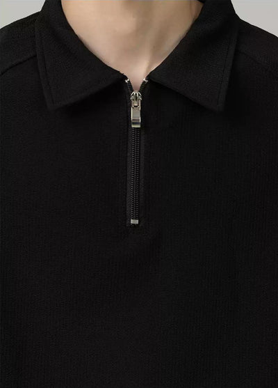 Zhou Plain Collared Half-Zip & Front Pocket Shorts Set-korean-fashion-Clothing Set-Zhou's Closet-OH Garments
