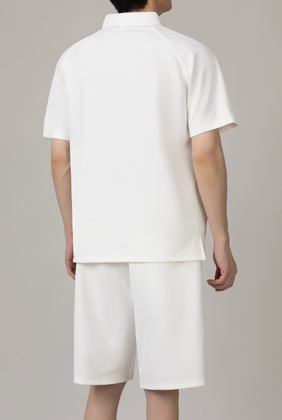 Zhou Plain Collared Half-Zip & Front Pocket Shorts Set-korean-fashion-Clothing Set-Zhou's Closet-OH Garments