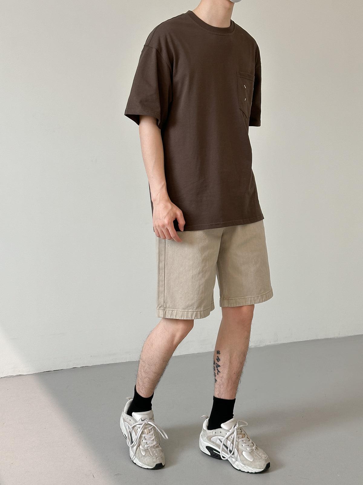 Zhou Plain Color Casual Denim Shorts-korean-fashion-Shorts-Zhou's Closet-OH Garments