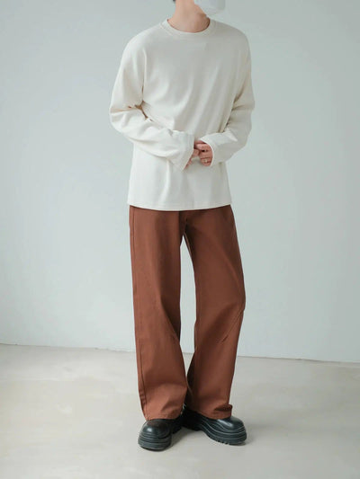 Zhou Plain Color Elastic Knit Long Sleeve T-Shirt-korean-fashion-T-Shirt-Zhou's Closet-OH Garments