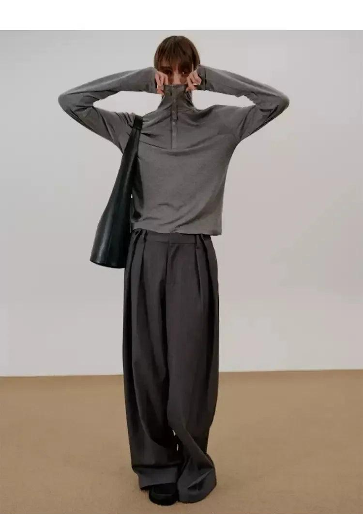Zhou Pleated Loose Trousers-korean-fashion-Trousers-Zhou's Closet-OH Garments