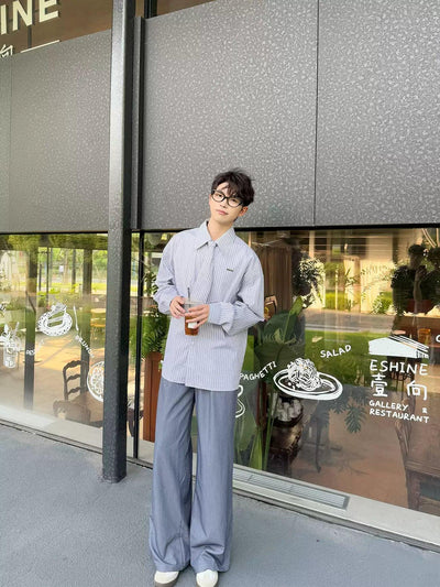 Zhou Pointy Collar Striped Shirt-korean-fashion-Shirt-Zhou's Closet-OH Garments