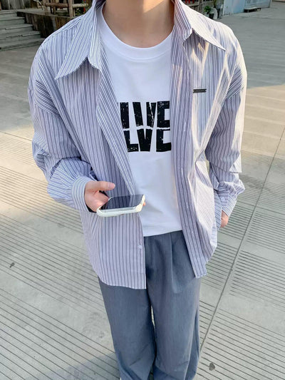 Zhou Pointy Collar Striped Shirt-korean-fashion-Shirt-Zhou's Closet-OH Garments