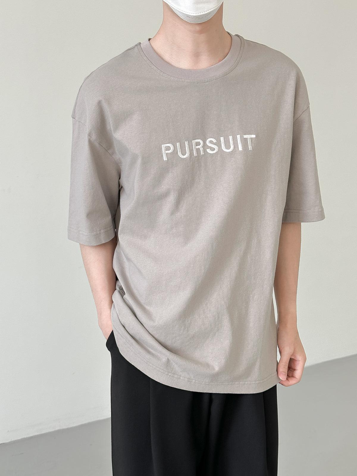 Zhou Pursuit Text Regular Fit T-Shirt-korean-fashion-T-Shirt-Zhou's Closet-OH Garments