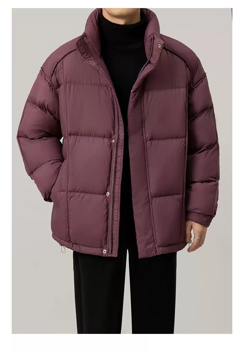 Zhou Quilted Stand Collar Down Jacket-korean-fashion-Jacket-Zhou's Closet-OH Garments