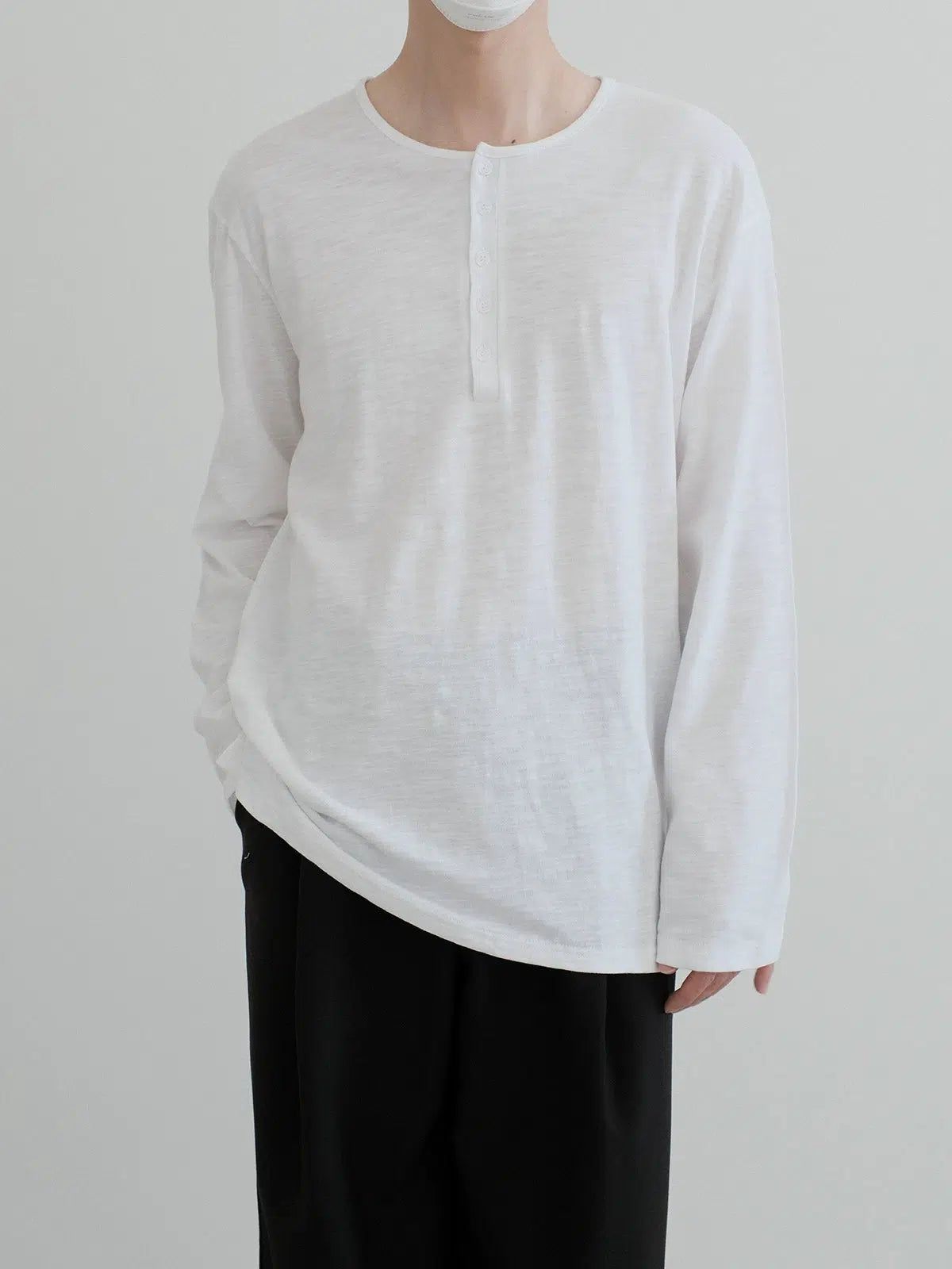 Zhou Regular Fit Casual Henley Longsleeve T-Shirt-korean-fashion-T-Shirt-Zhou's Closet-OH Garments