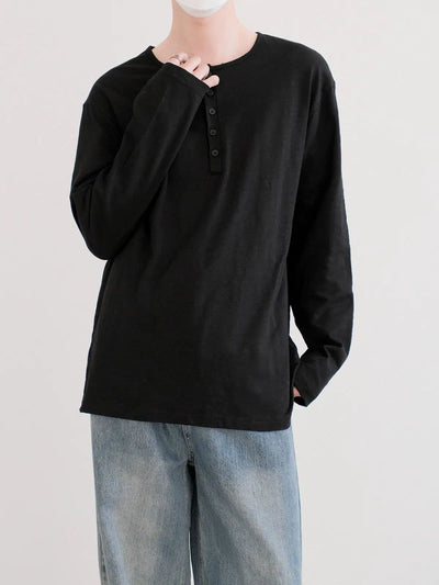 Zhou Regular Fit Casual Henley Longsleeve T-Shirt-korean-fashion-T-Shirt-Zhou's Closet-OH Garments