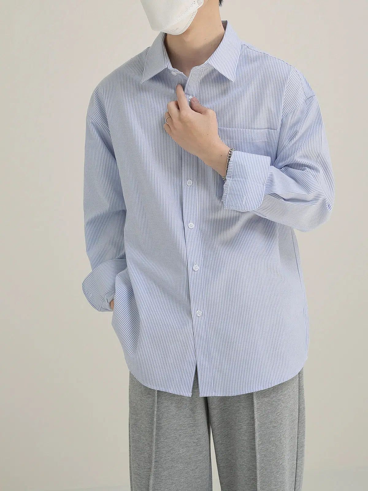 Zhou Regular Fit Striped Shirt-korean-fashion-Shirt-Zhou's Closet-OH Garments