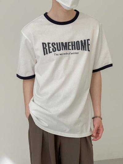 Zhou Resume Home Inward Curved Text Casual T-Shirt-korean-fashion-T-Shirt-Zhou's Closet-OH Garments