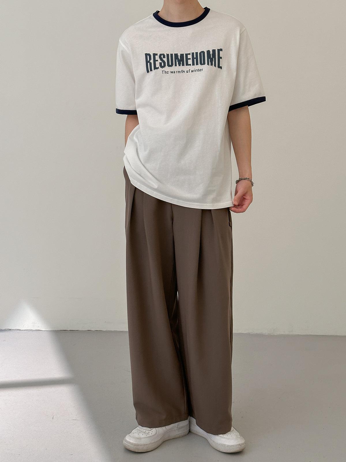 Zhou Resume Home Inward Curved Text Casual T-Shirt-korean-fashion-T-Shirt-Zhou's Closet-OH Garments