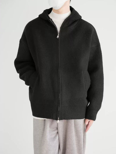 Zhou Ribbed Hem Knitted Zip-Up Hoodie-korean-fashion-Hoodie-Zhou's Closet-OH Garments