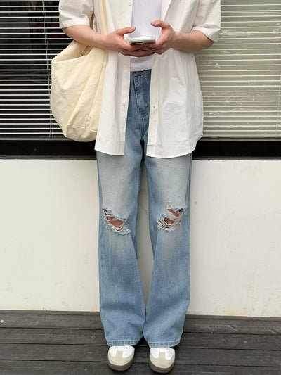 Zhou Ripped Knee Faded Jeans-korean-fashion-Jeans-Zhou's Closet-OH Garments