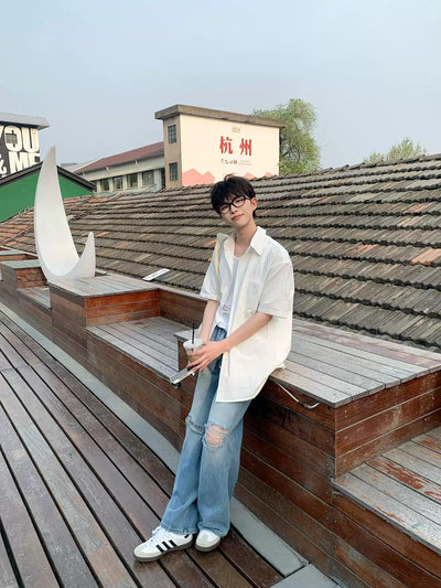 Zhou Ripped Knee Faded Jeans-korean-fashion-Jeans-Zhou's Closet-OH Garments