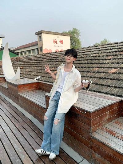Zhou Ripped Knee Faded Jeans-korean-fashion-Jeans-Zhou's Closet-OH Garments