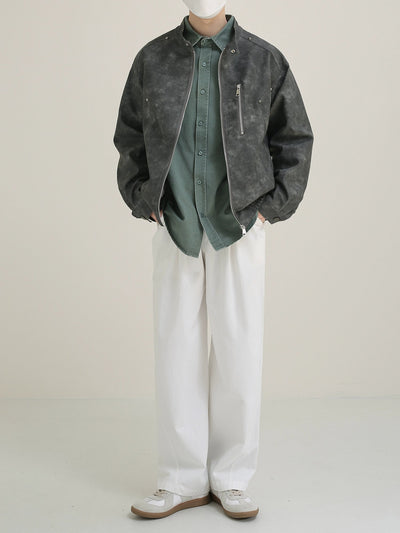 Zhou Rivet-Detailed PU Leather Jacket-korean-fashion-Jacket-Zhou's Closet-OH Garments