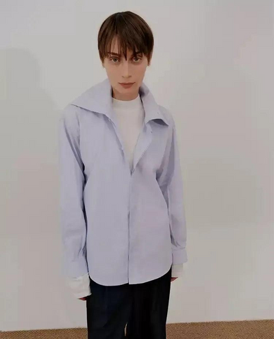 Zhou Roll-Neck Buttoned Shirt-korean-fashion-Shirt-Zhou's Closet-OH Garments