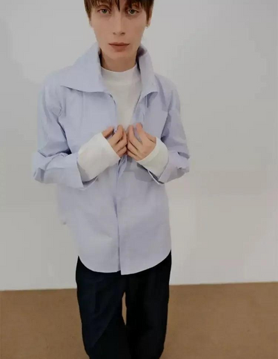 Zhou Roll-Neck Buttoned Shirt-korean-fashion-Shirt-Zhou's Closet-OH Garments