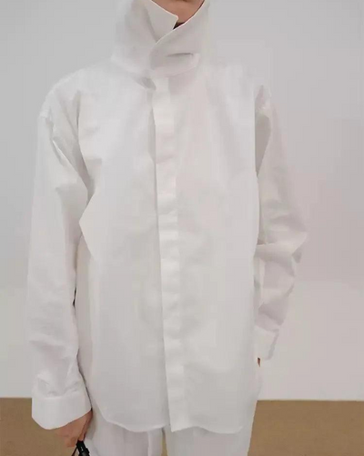 Zhou Roll-Neck Buttoned Shirt-korean-fashion-Shirt-Zhou's Closet-OH Garments