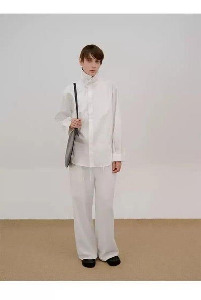 Zhou Roll-Neck Buttoned Shirt-korean-fashion-Shirt-Zhou's Closet-OH Garments