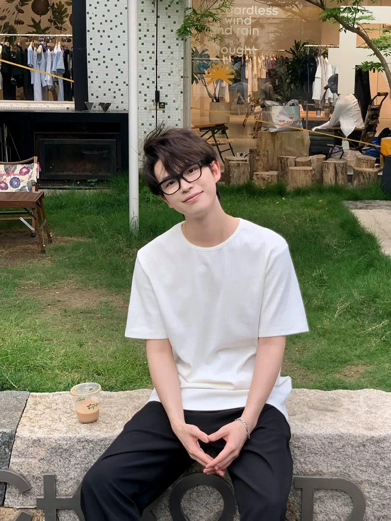 Zhou Round Neck Textured T-Shirt-korean-fashion-T-Shirt-Zhou's Closet-OH Garments