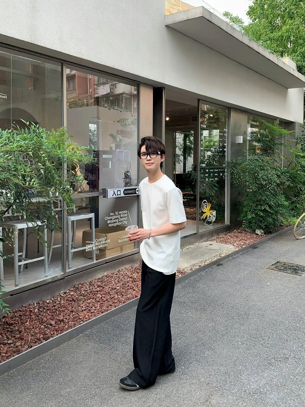 Zhou Round Neck Textured T-Shirt-korean-fashion-T-Shirt-Zhou's Closet-OH Garments