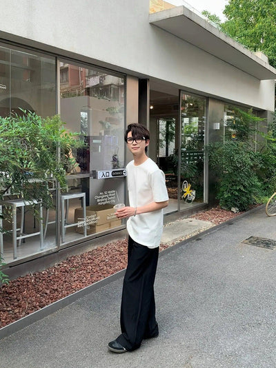 Zhou Round Neck Textured T-Shirt-korean-fashion-T-Shirt-Zhou's Closet-OH Garments