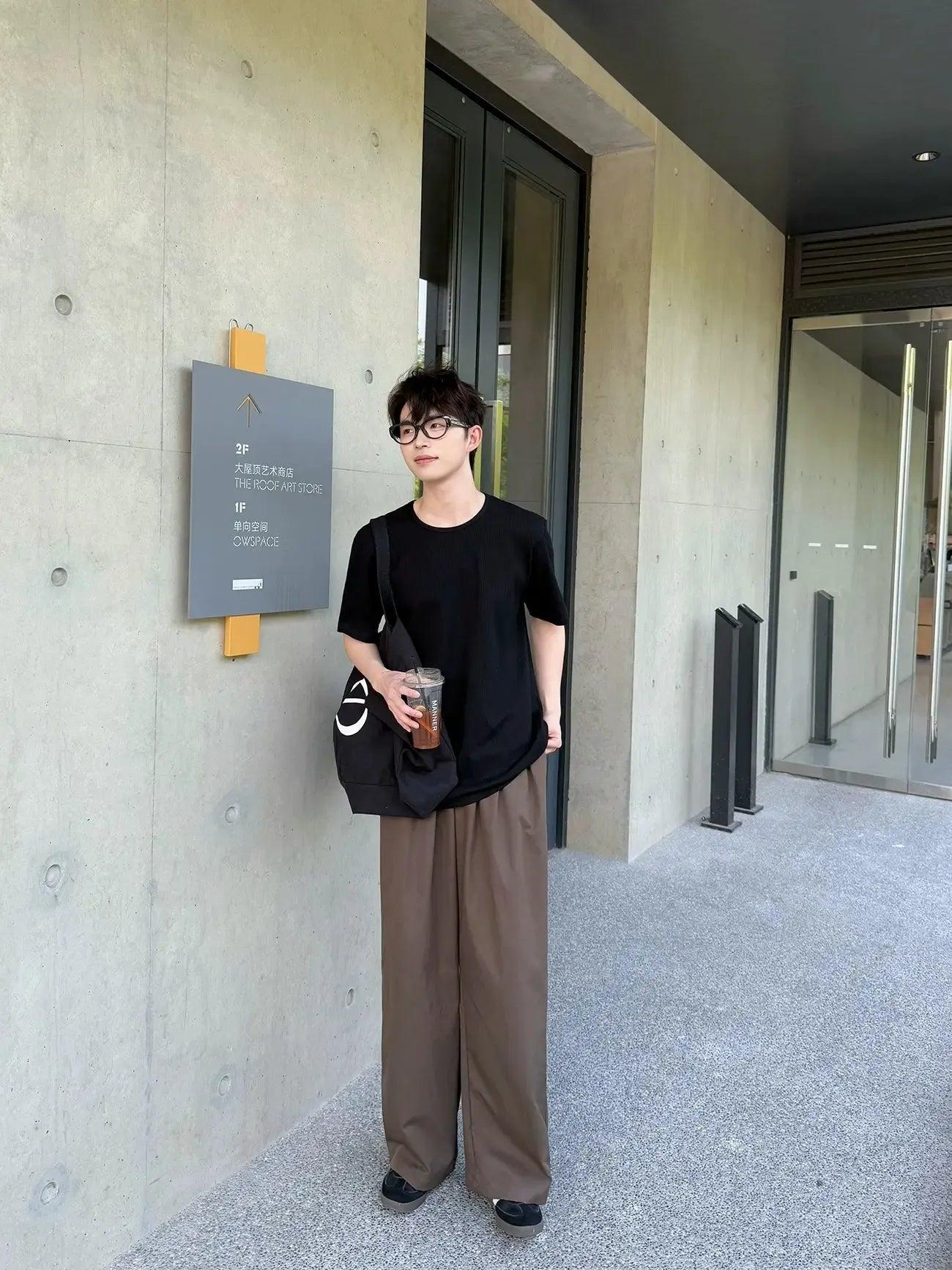 Zhou Round Neck Textured T-Shirt-korean-fashion-T-Shirt-Zhou's Closet-OH Garments
