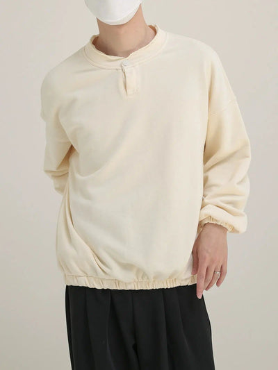 Zhou Ruched Hem Henley Shirt-korean-fashion-Half-Zip-Zhou's Closet-OH Garments