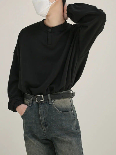 Zhou Ruched Hem Henley Shirt-korean-fashion-Half-Zip-Zhou's Closet-OH Garments