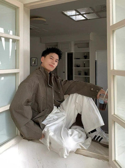 Zhou Ruched Hem Roomy-Fit Jacket-korean-fashion-Jacket-Zhou's Closet-OH Garments