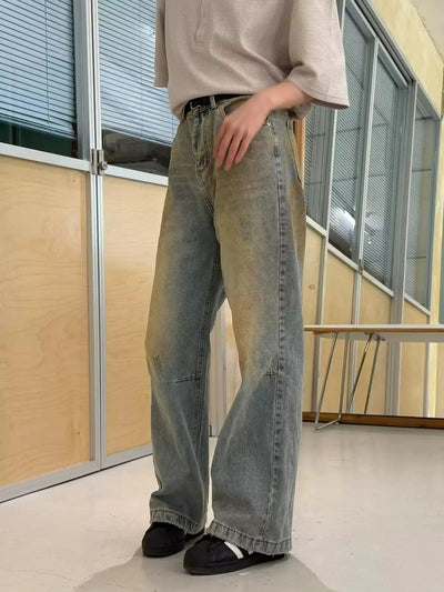 Zhou Rustic Washed Straight Jeans-korean-fashion-Jeans-Zhou's Closet-OH Garments