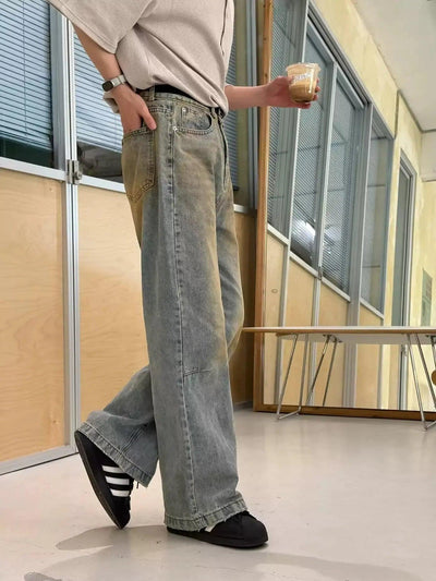 Zhou Rustic Washed Straight Jeans-korean-fashion-Jeans-Zhou's Closet-OH Garments