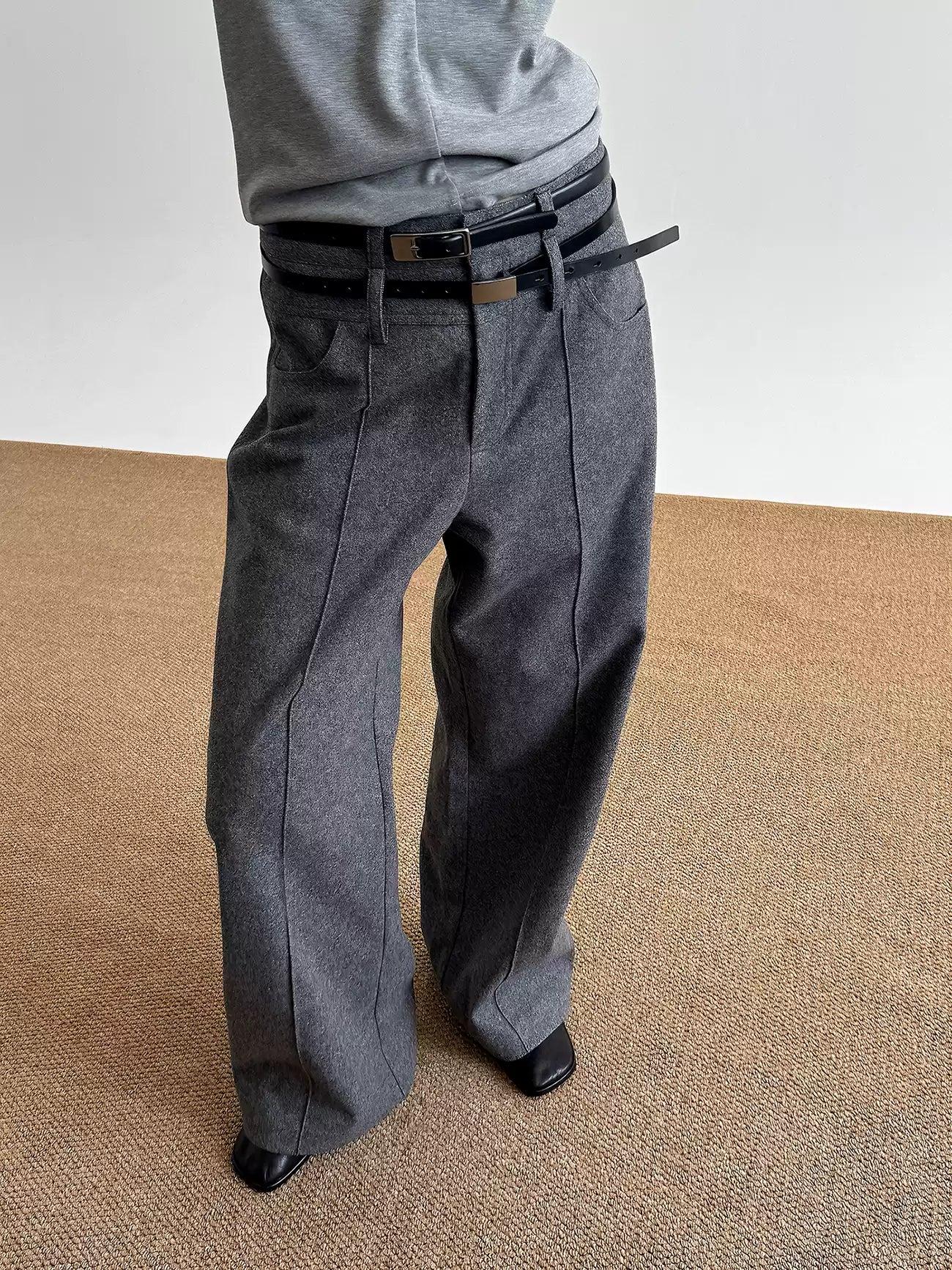 Zhou Seam Lines Double-Waist Pants-korean-fashion-Pants-Zhou's Closet-OH Garments