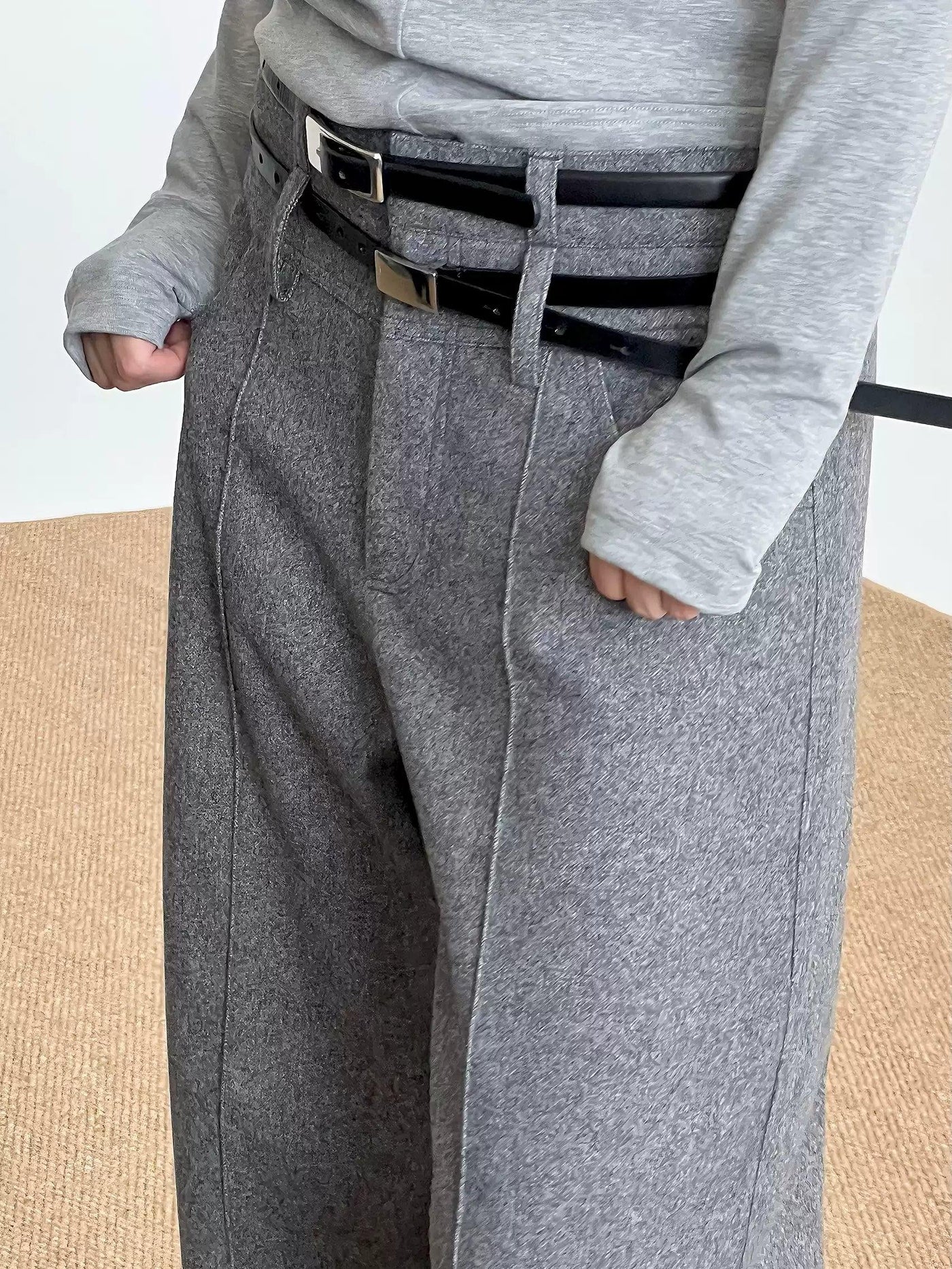 Zhou Seam Lines Double-Waist Pants-korean-fashion-Pants-Zhou's Closet-OH Garments