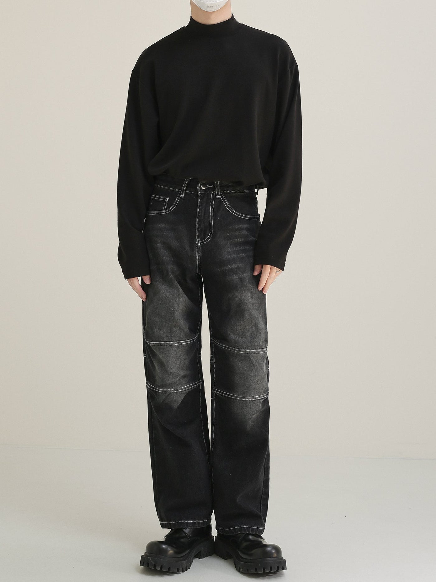 Zhou Seam Lines Faded Jeans-korean-fashion-Jeans-Zhou's Closet-OH Garments