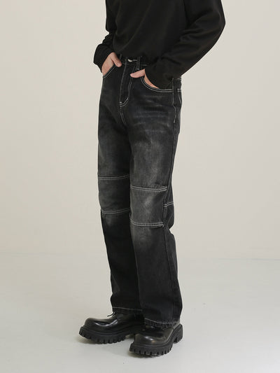 Zhou Seam Lines Faded Jeans-korean-fashion-Jeans-Zhou's Closet-OH Garments