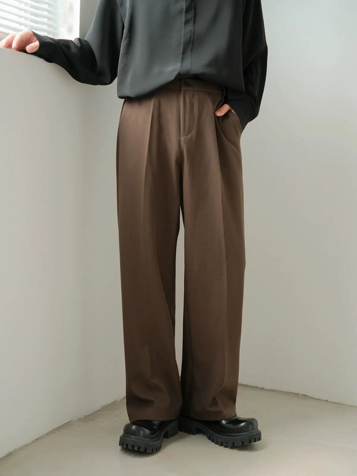 Zhou Semi-Elastic Waist Casual Trousers-korean-fashion-Trousers-Zhou's Closet-OH Garments