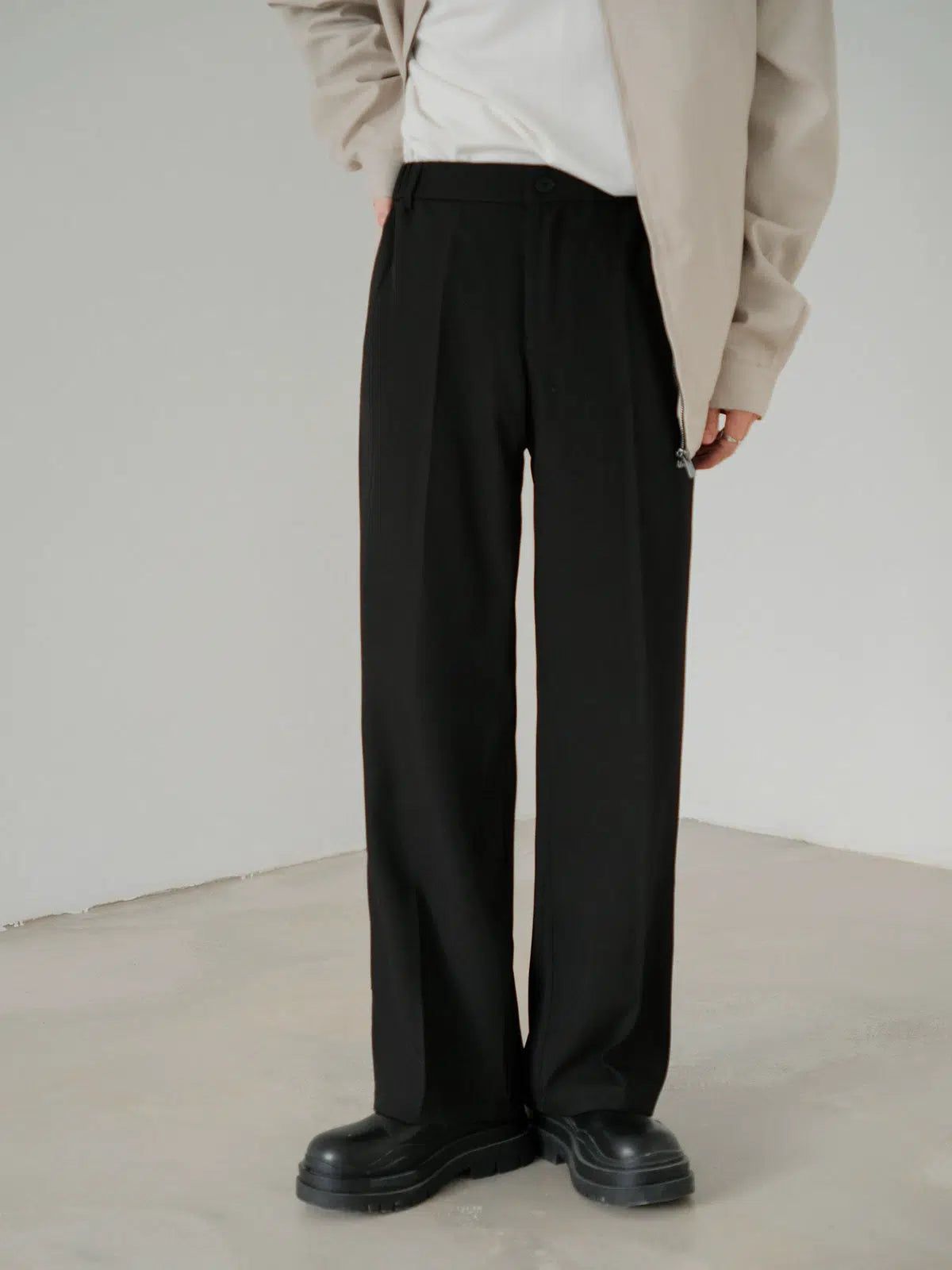 Zhou Semi-Elastic Waist Casual Trousers-korean-fashion-Trousers-Zhou's Closet-OH Garments