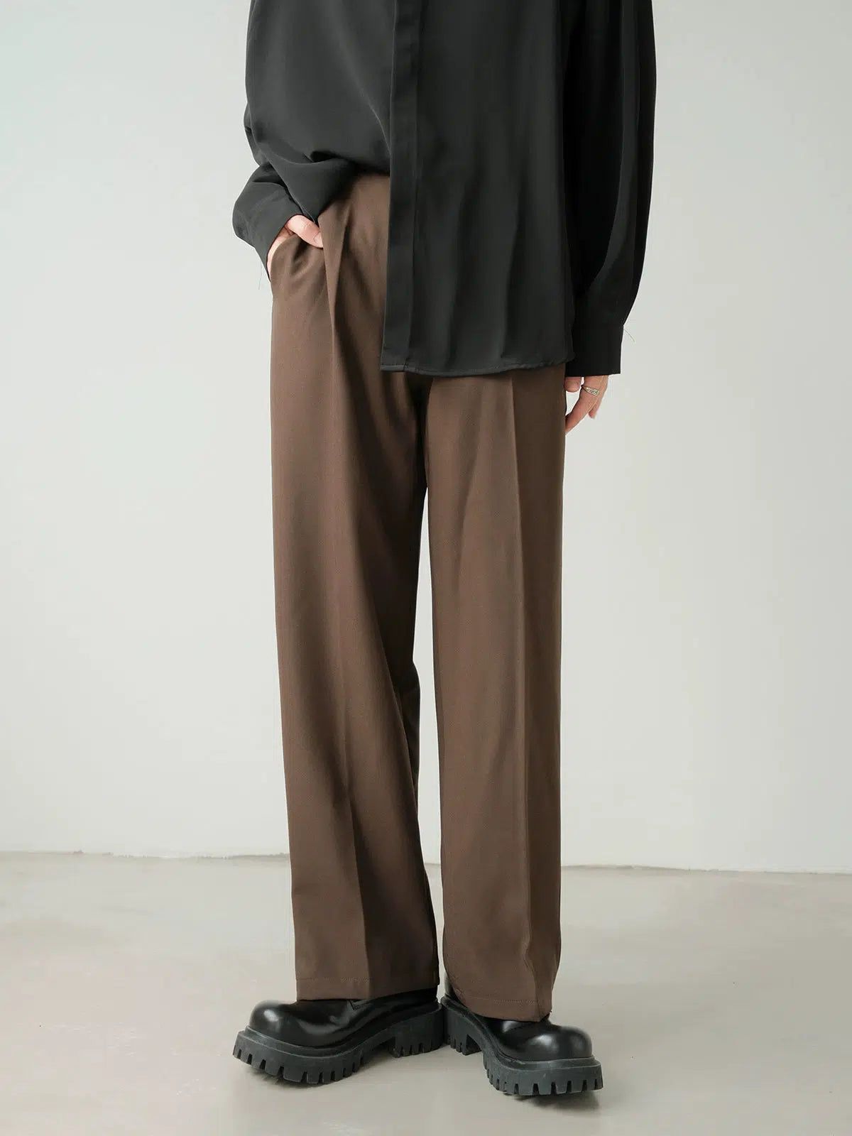 Zhou Semi-Elastic Waist Casual Trousers-korean-fashion-Trousers-Zhou's Closet-OH Garments