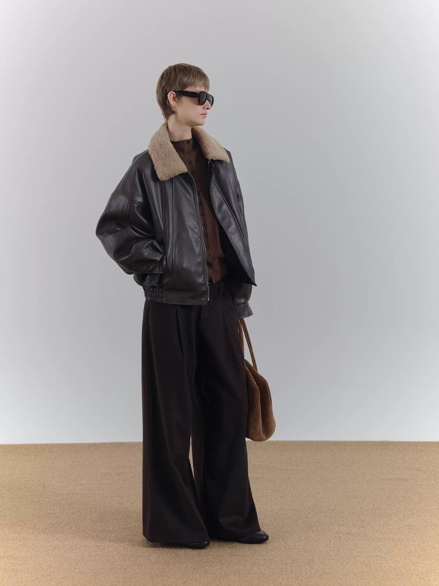 Zhou Shearling Collar PU Leather Jacket-korean-fashion-Jacket-Zhou's Closet-OH Garments