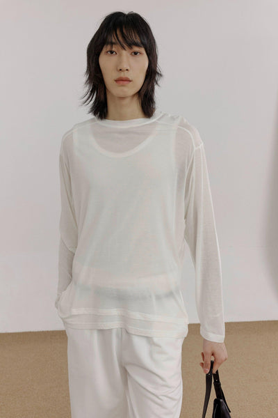Zhou Sheer Knitted Long Sleeve T-Shirt-korean-fashion-T-Shirt-Zhou's Closet-OH Garments