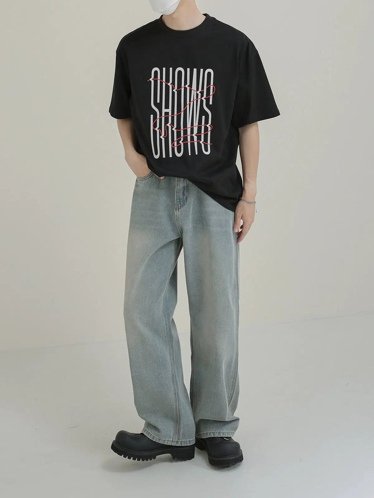 Zhou Shows Text Distorted T-Shirt-korean-fashion-T-Shirt-Zhou's Closet-OH Garments
