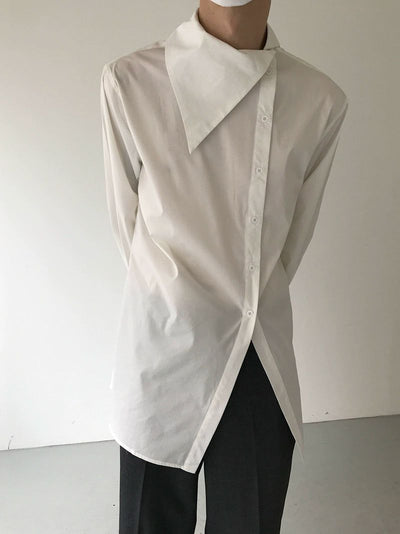 Zhou Side Buttons Folded Neck Shirt-korean-fashion-Shirt-Zhou's Closet-OH Garments