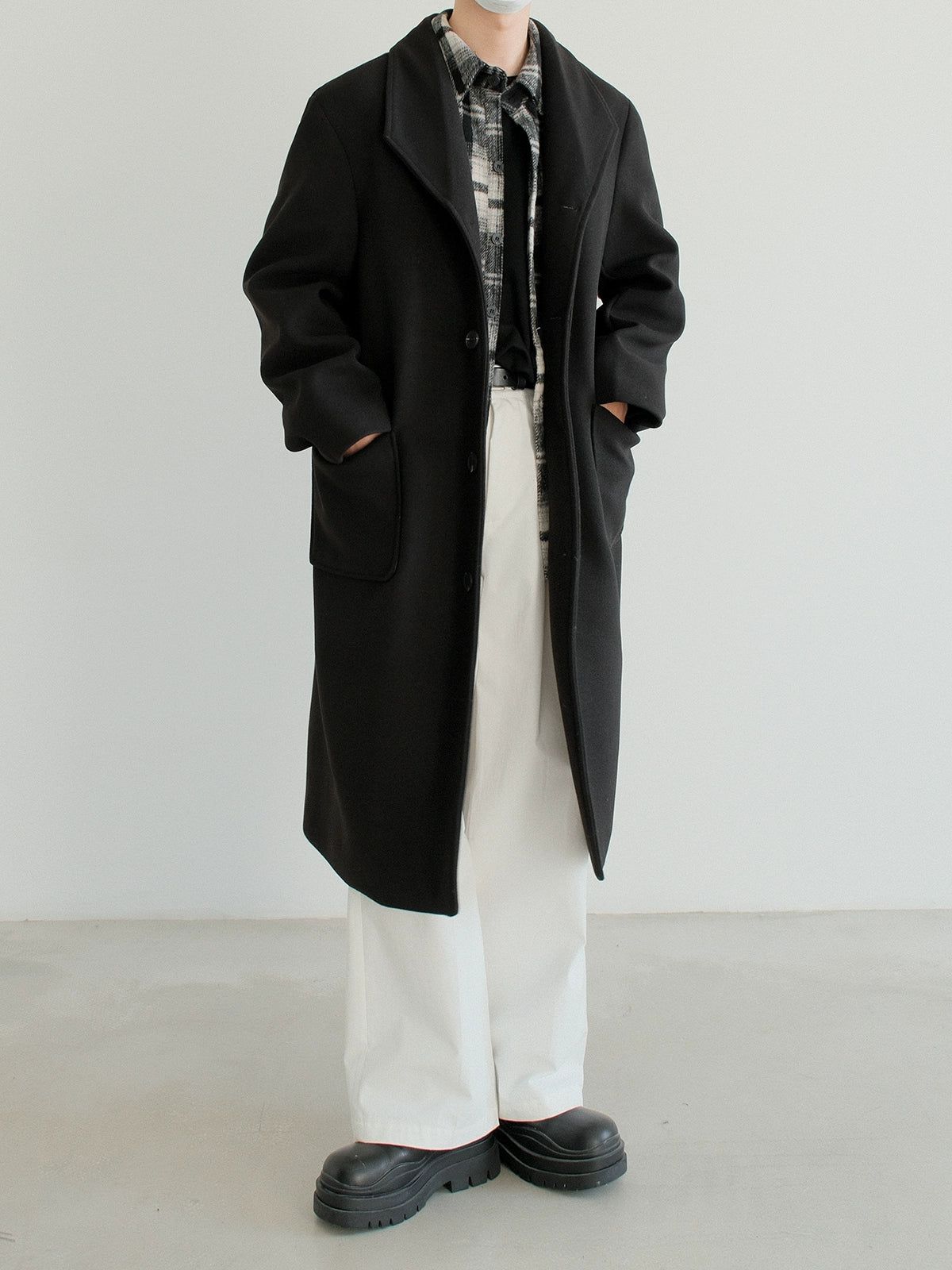 Zhou Side Pockets Lapel Overcoat-korean-fashion-Long Coat-Zhou's Closet-OH Garments