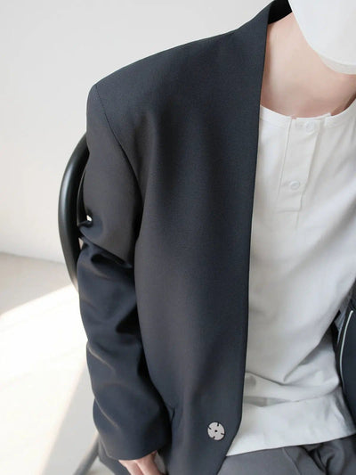 Zhou Side Pockets No Lapel Blazer-korean-fashion-Blazer-Zhou's Closet-OH Garments