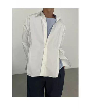 Zhou Side Slit Button-Up Shirt-korean-fashion-Shirt-Zhou's Closet-OH Garments