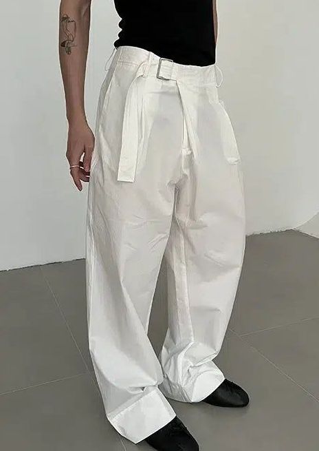 Zhou Slant Placket Belt Strap Trousers-korean-fashion-Trousers-Zhou's Closet-OH Garments