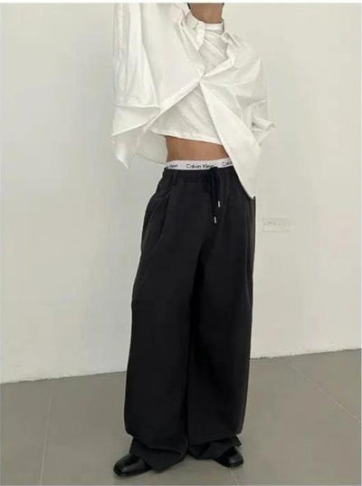 Zhou Slant Pocket Drawstring Pants-korean-fashion-Pants-Zhou's Closet-OH Garments