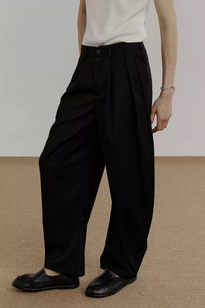 Zhou Slant Pocket Fold Pleated Trousers-korean-fashion-Trousers-Zhou's Closet-OH Garments