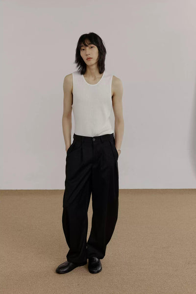 Zhou Slant Pocket Fold Pleated Trousers-korean-fashion-Trousers-Zhou's Closet-OH Garments